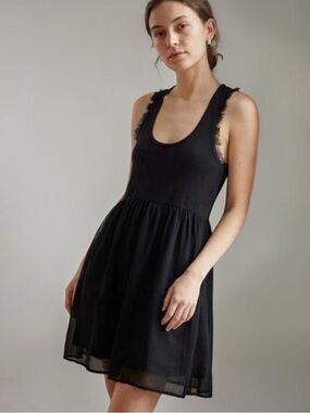 Talia Black Peruvian Cotton Knit Racerback Sundress Floaty Layered Skirt M